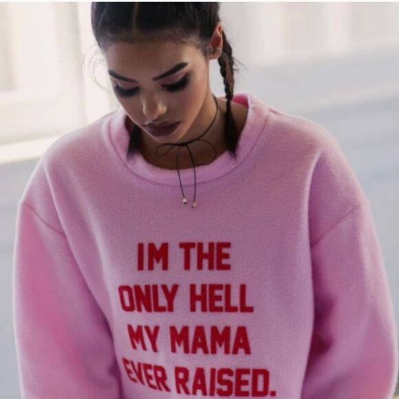 Dolls Kill "I'm The Only Hell My Mama Ever Raised" Pullover Fleece Sweatshirt - Picture 6 of 8